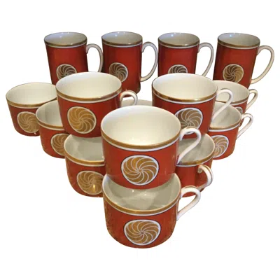 Pre-owned Fitz And Floyd Medaillon D'or Set Of 15 Coffee Cups And Mugs, 1979 In Sand