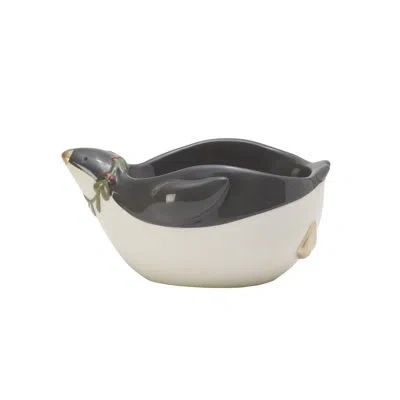 Fitz And Floyd Mistletoe Merriment Penguin Nut Dish, 8-ounce In White;dark Gray