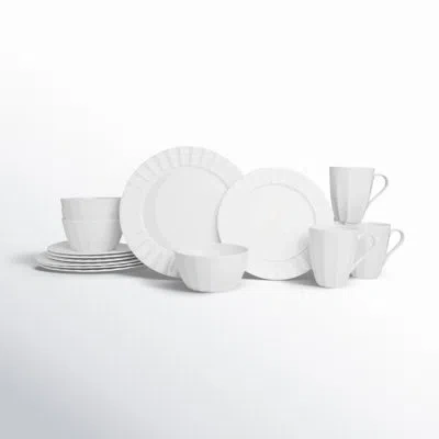 Fitz And Floyd Nevaeh White Fluted 16-piece Chip-resistant Bone China Dinnerware Set, Service For 4