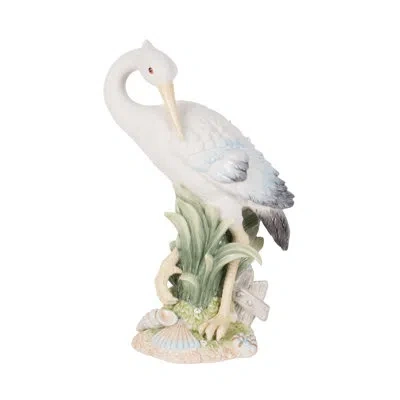 Fitz And Floyd Newport Home Coastal Ceramic Egret Facing Backward Figurine, 14.25 Inches White