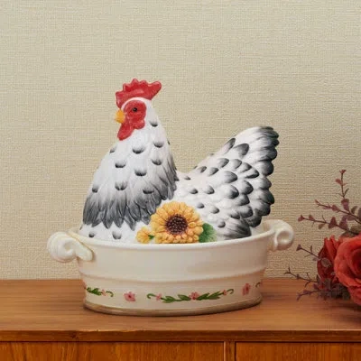 Fitz And Floyd Provence Hen Covered Vegetable Bowl In White