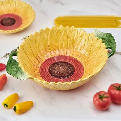 Fitz And Floyd Provence Sunflower Pasta Serving Bowl, 17.25 Inch In Yellow