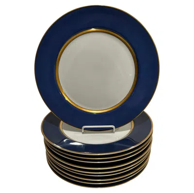 Pre-owned Fitz And Floyd Set Of 10  Renaissance Cerulean Blue Porcelain Service Plates