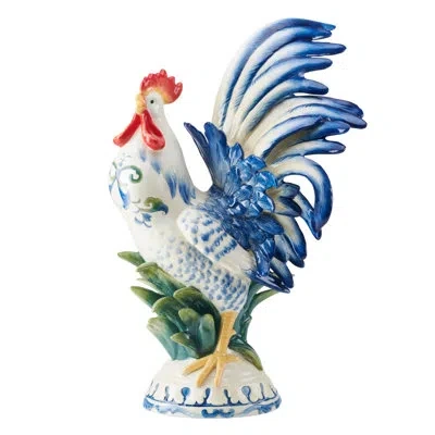 Fitz And Floyd Sicily Blue Rooster Figurine In Blue;white;orange