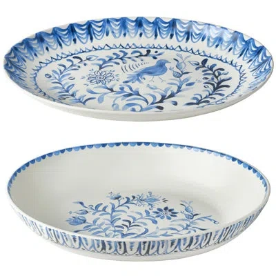 Fitz And Floyd Sicily Blue Serve Bowl Platter Set