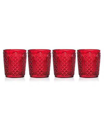Fitz And Floyd Sicily Double Old Fashioned Glasses, Set Of 4 In Red