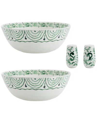 Fitz And Floyd Sicily Serve Bowls Plus Salt And Pepper Set In Green