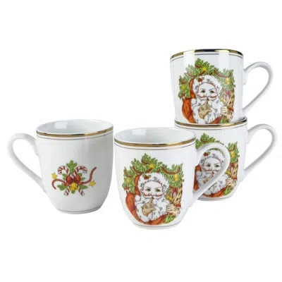 Fitz And Floyd St. Nicholas Mug, Set Of 4 In Black;brown;white;green;red;beige