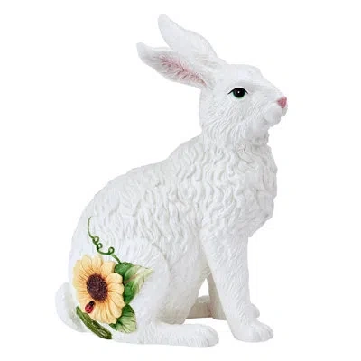 Fitz And Floyd Sunflower Rabbit Decorative Sitting Figurine, 10.25 Inch In White