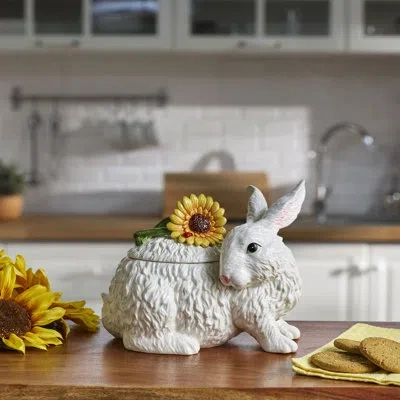 Fitz And Floyd Sunflower Rabbits Cookie Jar In White