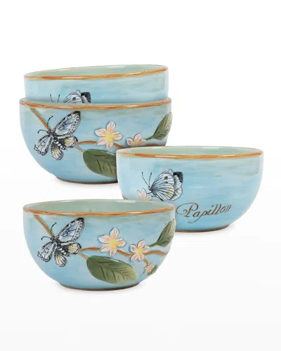 Fitz And Floyd Toulouse Blue Butterfly Bowls, Set Of 4