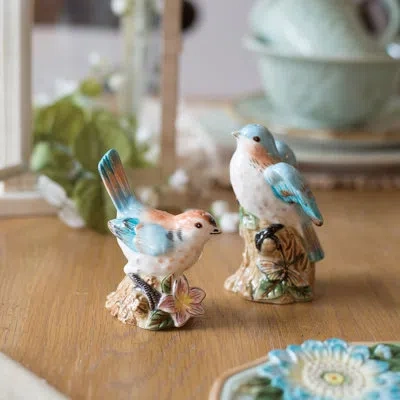 Fitz And Floyd Toulouse Salt And Pepper Set In Blue;brown;white;orange