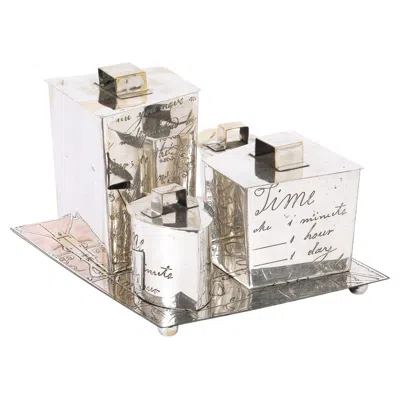 Pre-owned Fitz And Floyd Fitz & Floyd Tray & Boxes Set, Usa 1990's In Silver