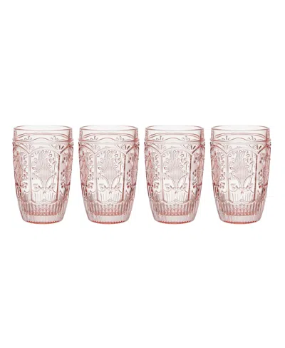 Fitz And Floyd Trestle 12-oz Glasses 4-piece Set In Blush