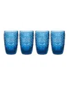 Fitz And Floyd Trestle 12-oz Highball Glasses 4-piece Set In Blue