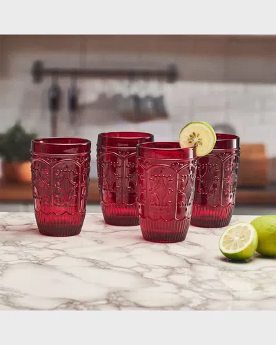 Fitz And Floyd Trestle Highball Glasses - Set Of 4 In Red