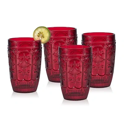 Fitz And Floyd Trestle Highball Glasses In Red