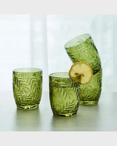 Fitz And Floyd Villa Palm Double Old Fashioned Glasses Green - Set Of 4
