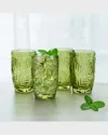 Fitz And Floyd Villa Palm Highball Glasses Green - Set Of 4