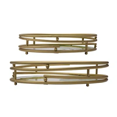 Fitz And Floyd Villa Palm Nested Trays, Set Of 2 In White;gold;green
