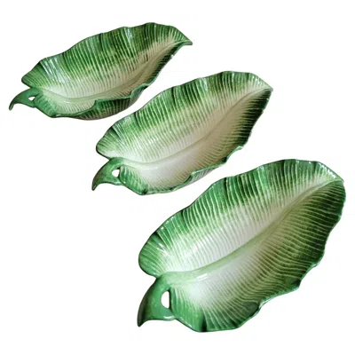 Pre-owned Fitz And Floyd Vintage 1985  Leaf Dishes - Set Of 3 In Gray