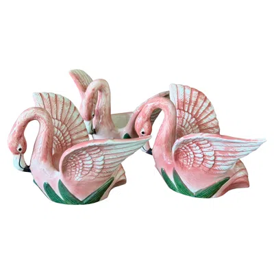 Pre-owned Fitz And Floyd Vintage Coastal  Pink Flamingo Porcelain Votive Candle Holders