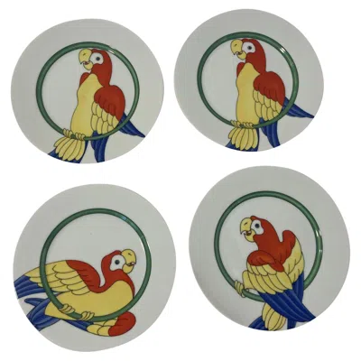 Pre-owned Fitz And Floyd Vintage Parrots Decorative Plates By  Set Of 4 In Gray