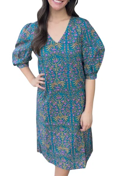 Fitzroy & Willa Casey Lotus Dress In Teal In Blue