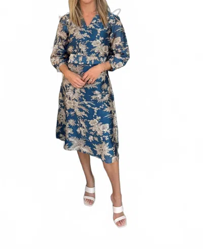 Fitzroy & Willa Claire Midi Dress In Fall Toile In Blue