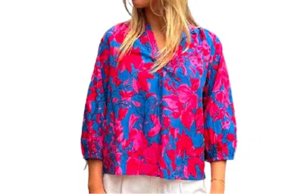 Fitzroy & Willa Date Top In Blue/fuschia Floral In Multi