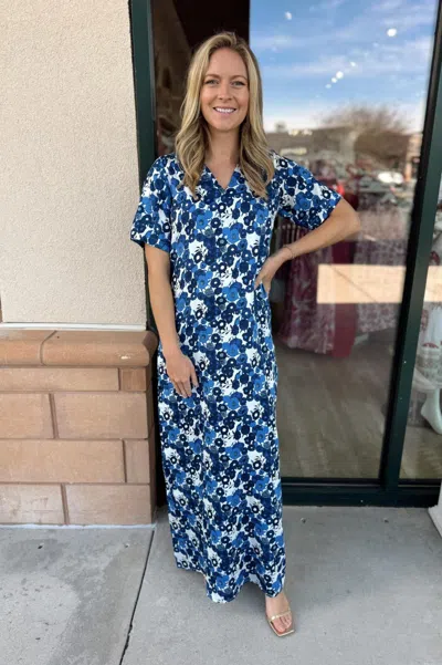 Fitzroy & Willa Edith Maxi Dress In Blue Poppy