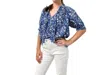 Fitzroy & Willa Pam Short Sleeve Top In Navy Trellis In Multi