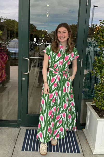 Fitzroy & Willa Savannah Maxi Dress In Pink Tulips In Multi