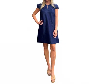 Fitzroy & Willa Silk Shift Dress In Navy In Blue