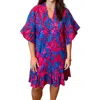 Fitzroy & Willa Soleil Floral Mini Dress In Blue/ Fuchsia In Multi