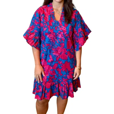 Fitzroy & Willa Soleil Floral Mini Dress In Blue/ Fuchsia In Multi