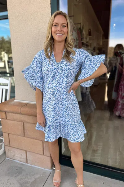 Fitzroy & Willa Soleil Mini Dress In Blue Vines