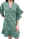 Fitzroy & Willa Soleil Ruffled Mini Dress In Green Goddess In Multi