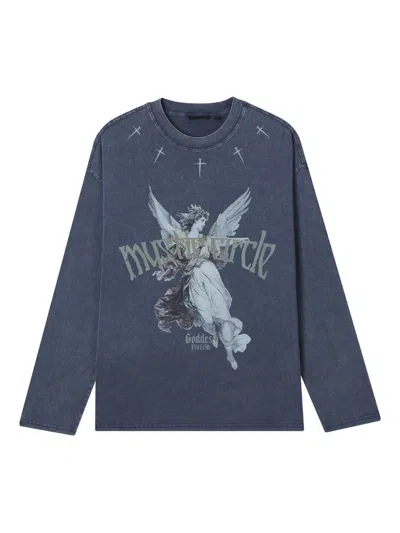 Five Cm Angel-print Long-sleeve T-shirt In Blue