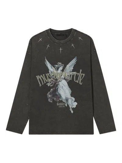 Five Cm Angel-print Long-sleeve T-shirt In Gray