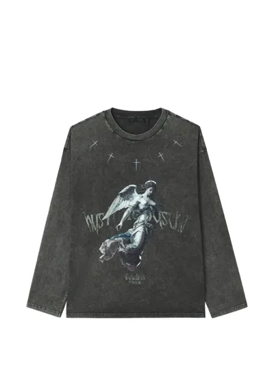 Five Cm Angel-print Long-sleeved T-shirt In Gray