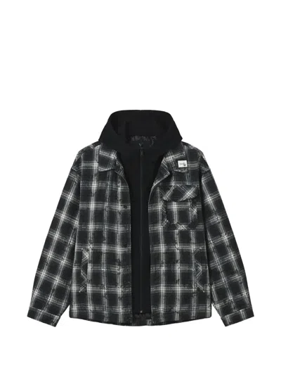 Five Cm Check Hooded Jacket In Black