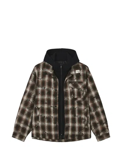 Five Cm Check Hooded Jacket In Brown