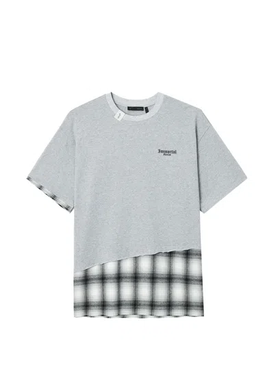 Five Cm Check-panel T-shirt In Gray