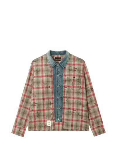 Five Cm Check-pattern Denim-panel Shirt In Transparent