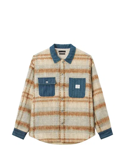Five Cm Check-pattern Denim-trim Shirt In Neutral