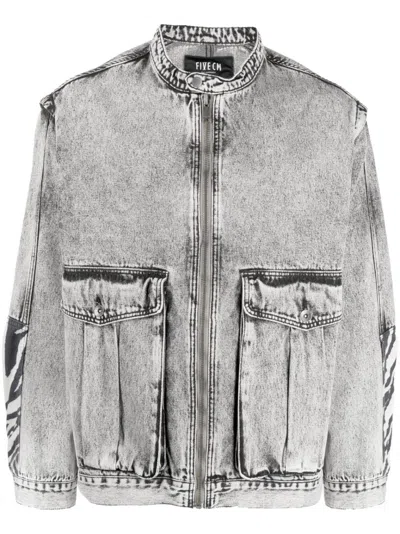 Five Cm Collarless Denim Jacket In Grey