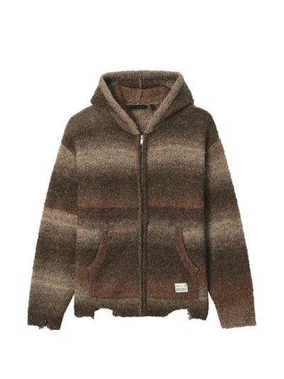 Five Cm Distressed Ombré-effect Zip-up Hoodie In Brown