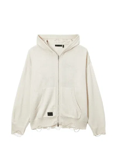 Five Cm Distressed Skeleton-intarsia Hoodie In White