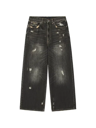 Five Cm Distressed Whiskered Jeans In Black